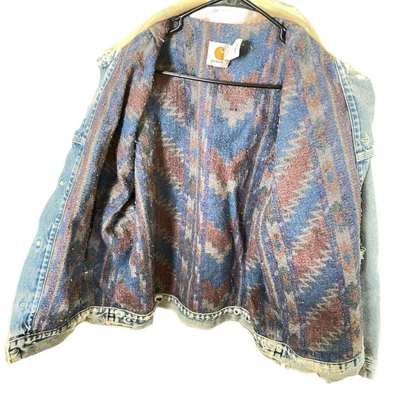 VTG Carhartt Blanket Lined Distressed Light Denim Faded Jacket Sz L. #PJB008 - Picture 3 of 16